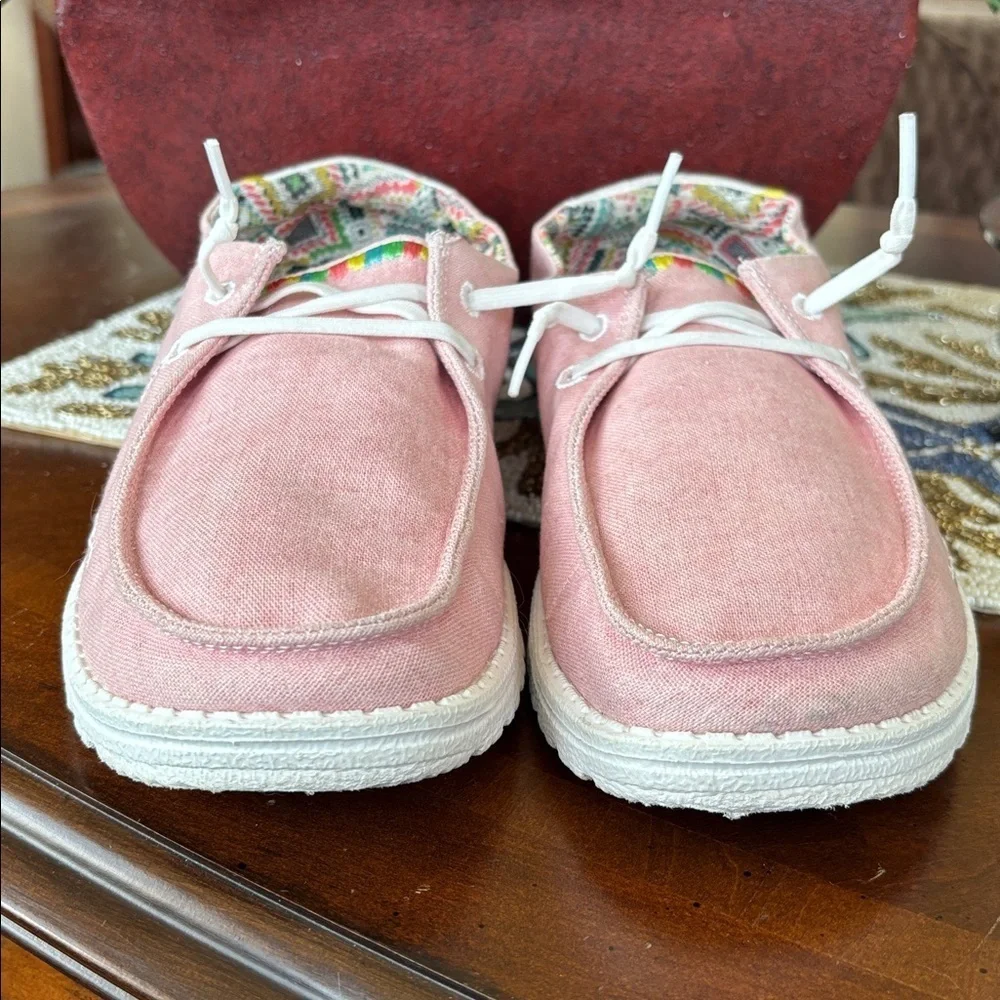 Hey Dude Wendy Boho Rose Pink Lightweight Slip-On Canvas Sneakers Colorful Trim